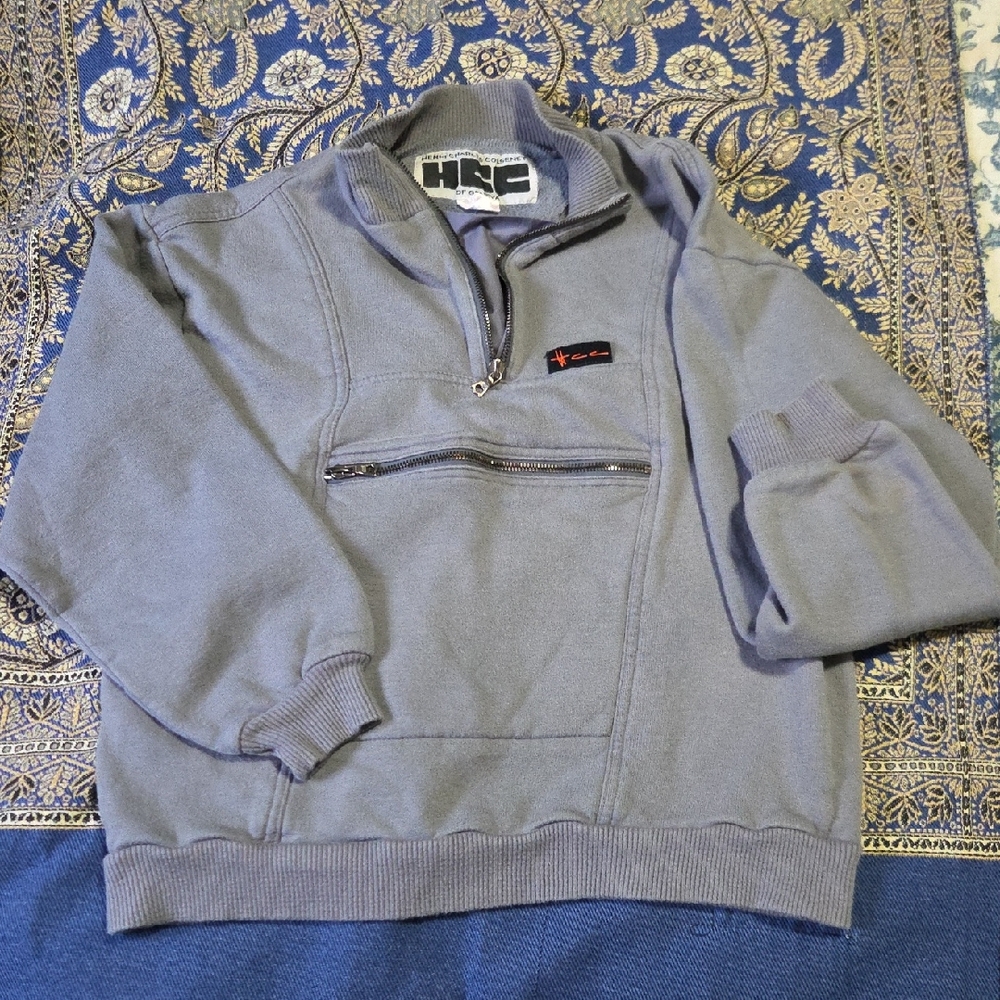 Vintage HCC~Henri Charles Colsenet - Unisex Light Gray Half-Zip Pullover Sweater